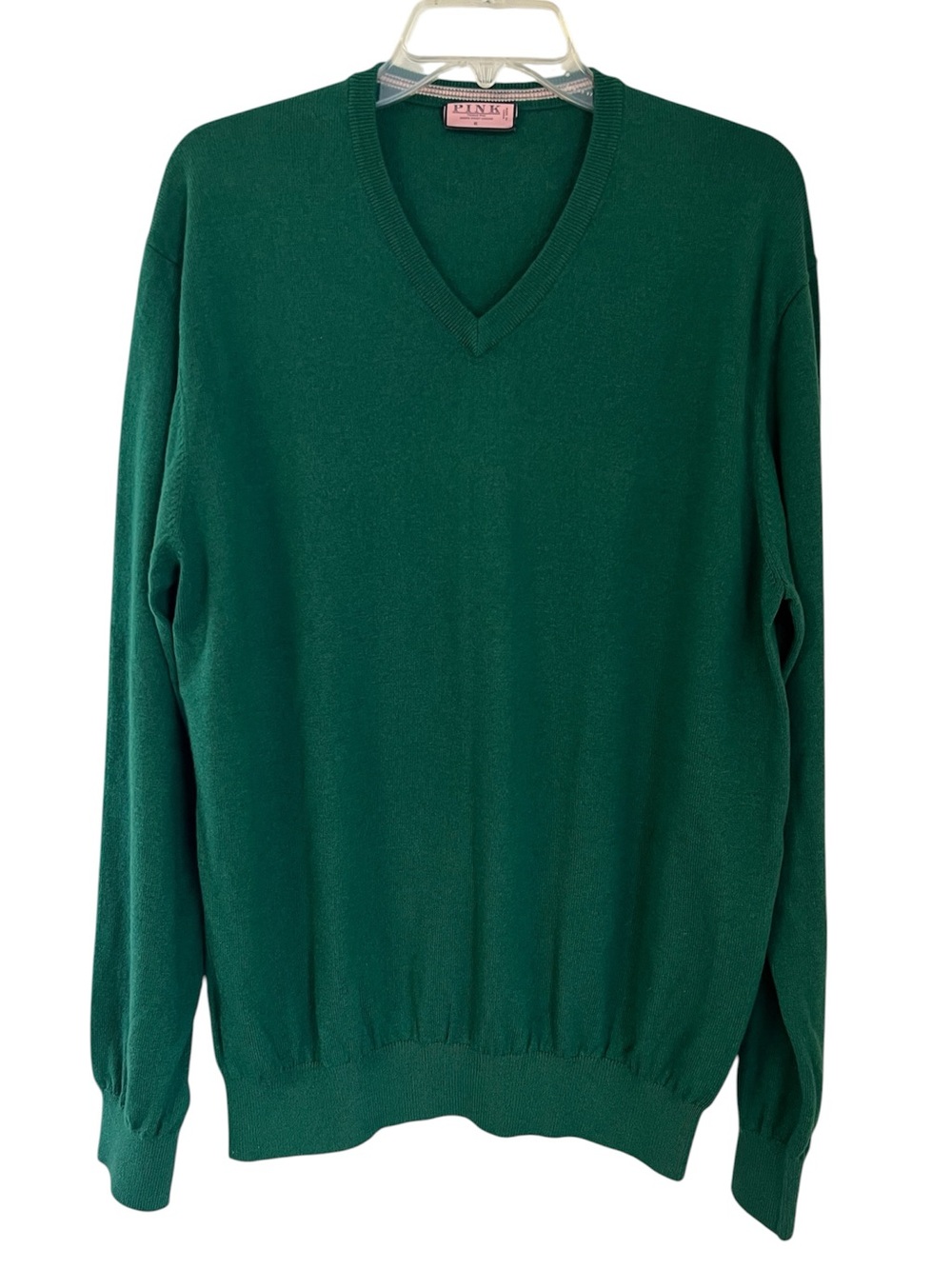 Thomas Pink Jumper Pullover Men's XL Green Cashmere Cotton V-Neck Luxury Office